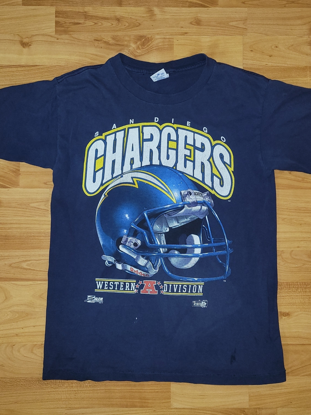 Vintage San Diego Chargers NFL 1992 Salem Sportswear Distressed Navy Tee, Medium